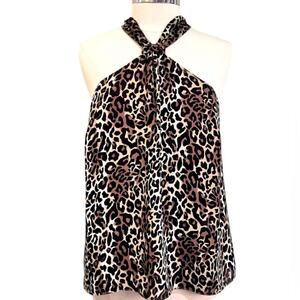 Lilly Pulitzer Leopard Print Halter Neck Sleeveless Blouse Top Size Extra Small
